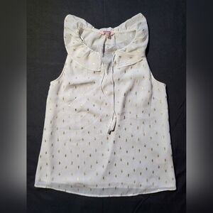 Juicy Couture Ruffle Neck Tassel Tank Blouse Womens Size Small White And Gold